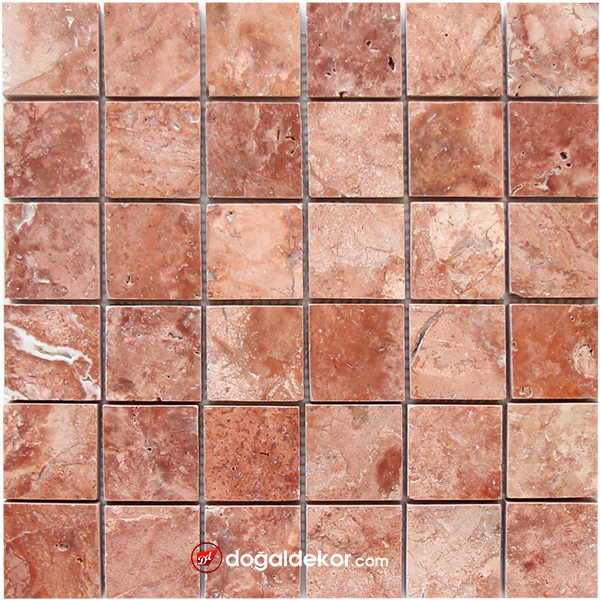 5x5cm Tezgah Arası Pembe Traverten Doğal Taş Mozaik- DT1570